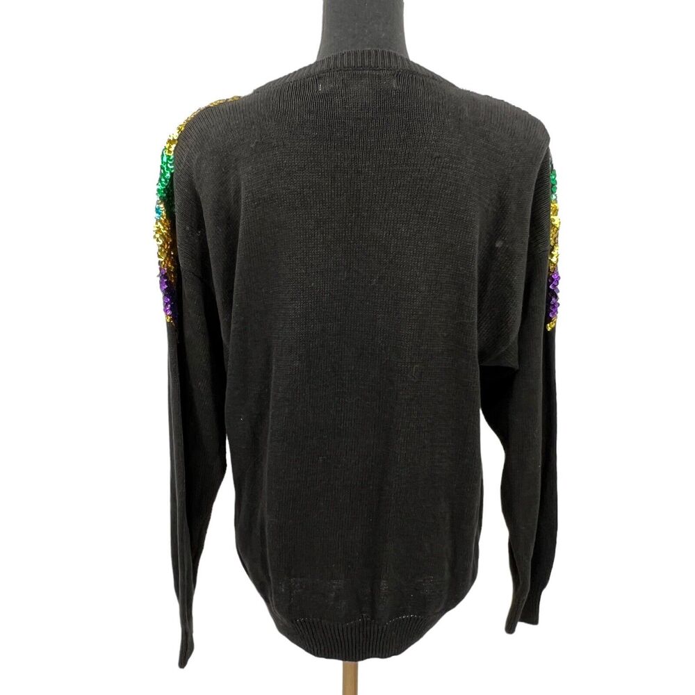 Barbara Scott Women's Sweater Black Knit Crewneck Sequin Shoulders Holiday Lg - Picture 3 of 6